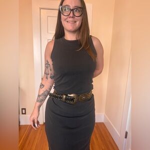 Y2K Studded Leather Western Concho Belt Amber Rhinestones Croc Embossed